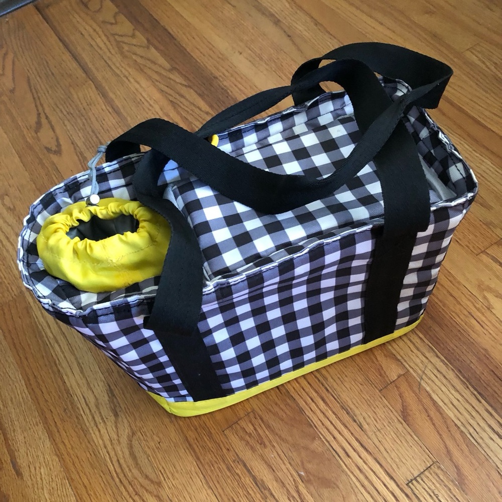 Black & White Gingham Picnic Tote with Yellow Trim - Picture 3 of 12